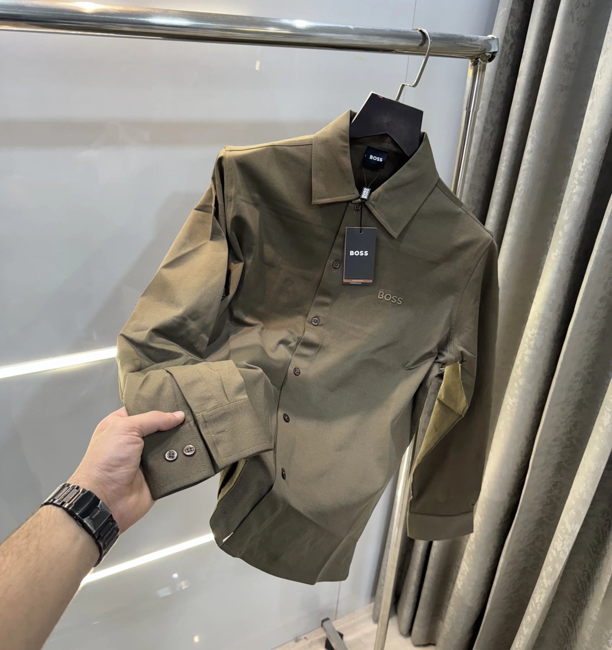 Hugo B0ss! Brown Embroidery Logo Imported Lycra Shirt