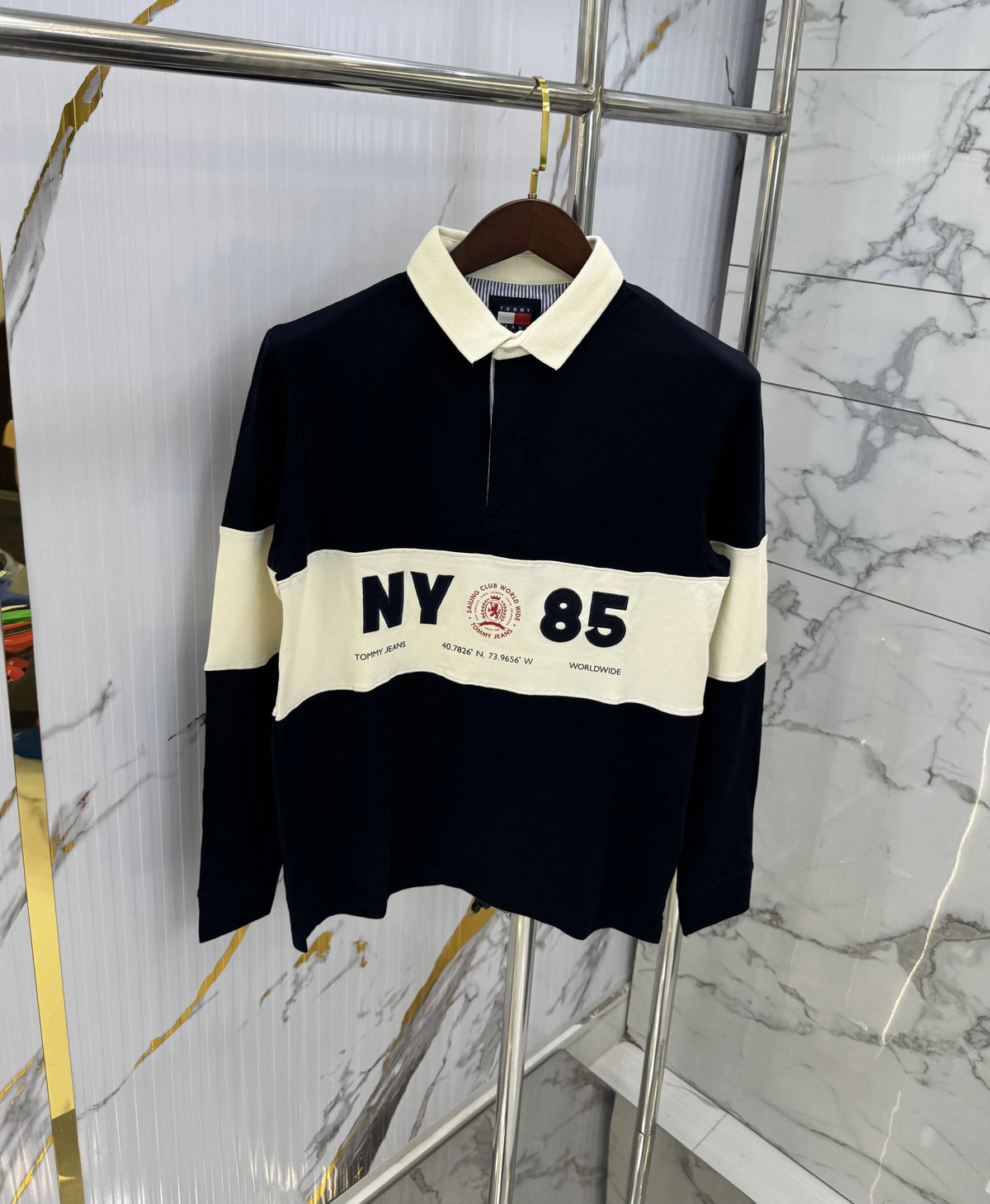 Tommy Hilfiger Navy Blue Logo Work Premium Full Sleeve Polo T-Shirt