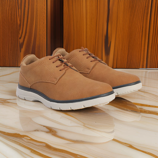Men’s Tan Lace-Up Formal Shoes with White Sole