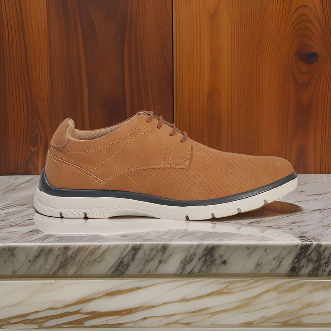 Men’s Tan Lace-Up Formal Shoes with White Sole