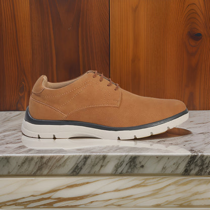 Men’s Tan Lace-Up Formal Shoes with White Sole