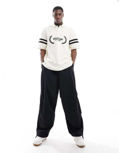 Tomm y Hilfiger White Embroidery Work Premium Polo T-Shirt