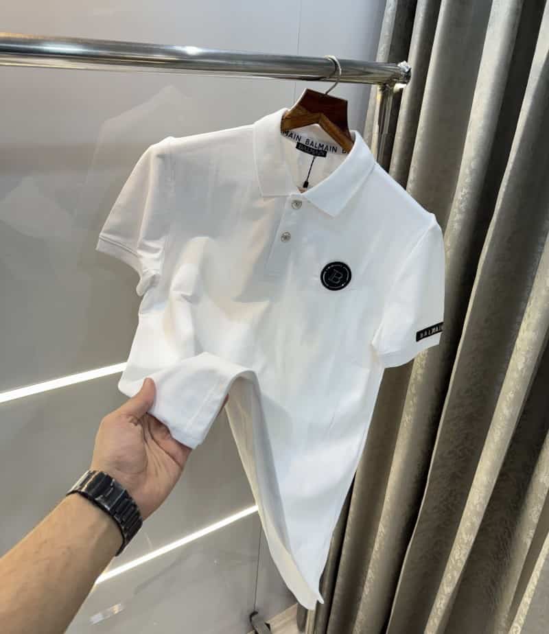 Balmai n Paris White Steel Logo Imported Polo T-Shirt