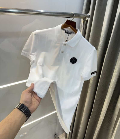 Balmai n Paris White Steel Logo Imported Polo T-Shirt