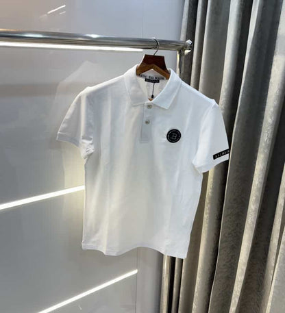 Balmai n Paris White Steel Logo Imported Polo T-Shirt
