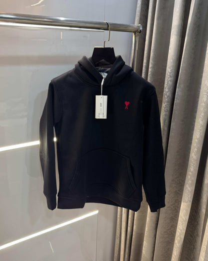 Ami Paris Black Embroidery Logo Imported Hoodie
