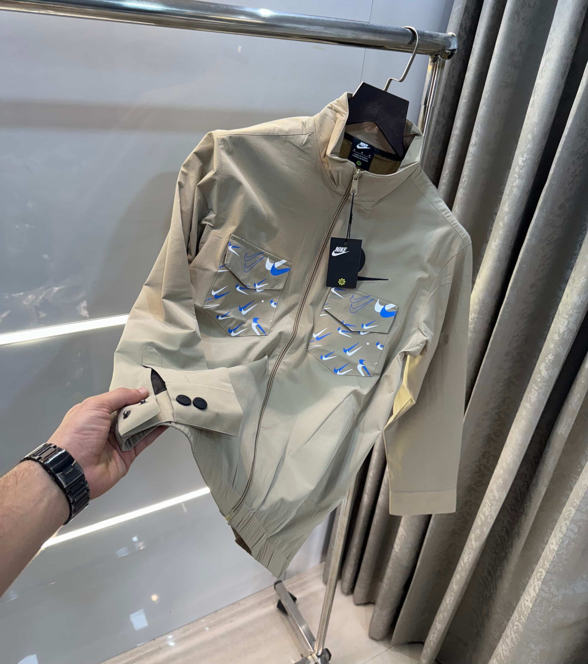 Nik e Beige Imported Premium Bomber Jacket