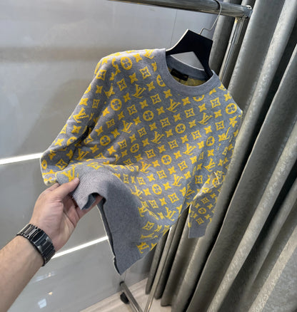 Louis  Vuitton Grey Logo Work Imported Knitted Pull Over