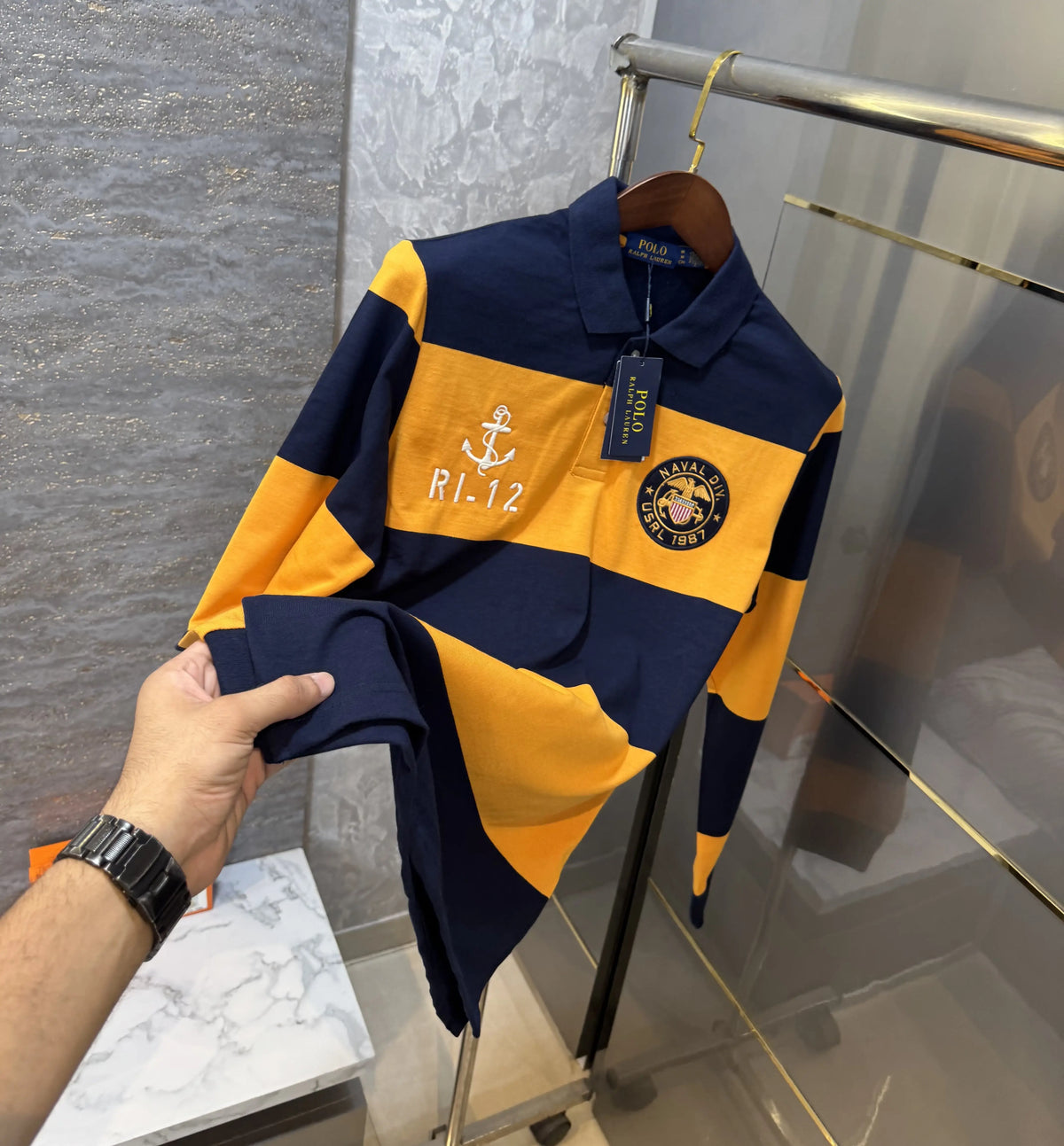 Ralph  Lauren Yellow Logo Work Premium Full Sleeve Polo T-Shirt