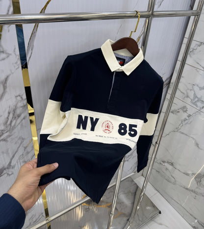 Tommy  Hilfiger Navy Blue Logo Work Premium Full Sleeve Polo T-Shirt