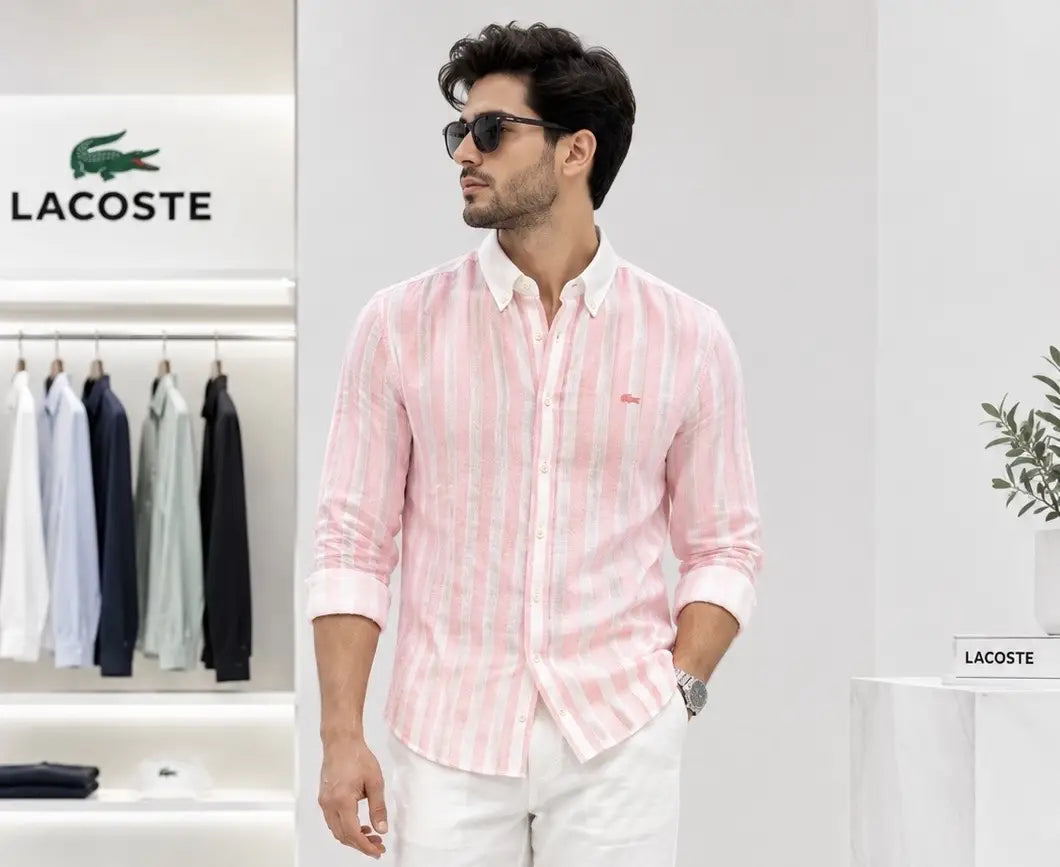 Lacost e Pink strips Embroidery Logo Premium Oxford Shirt