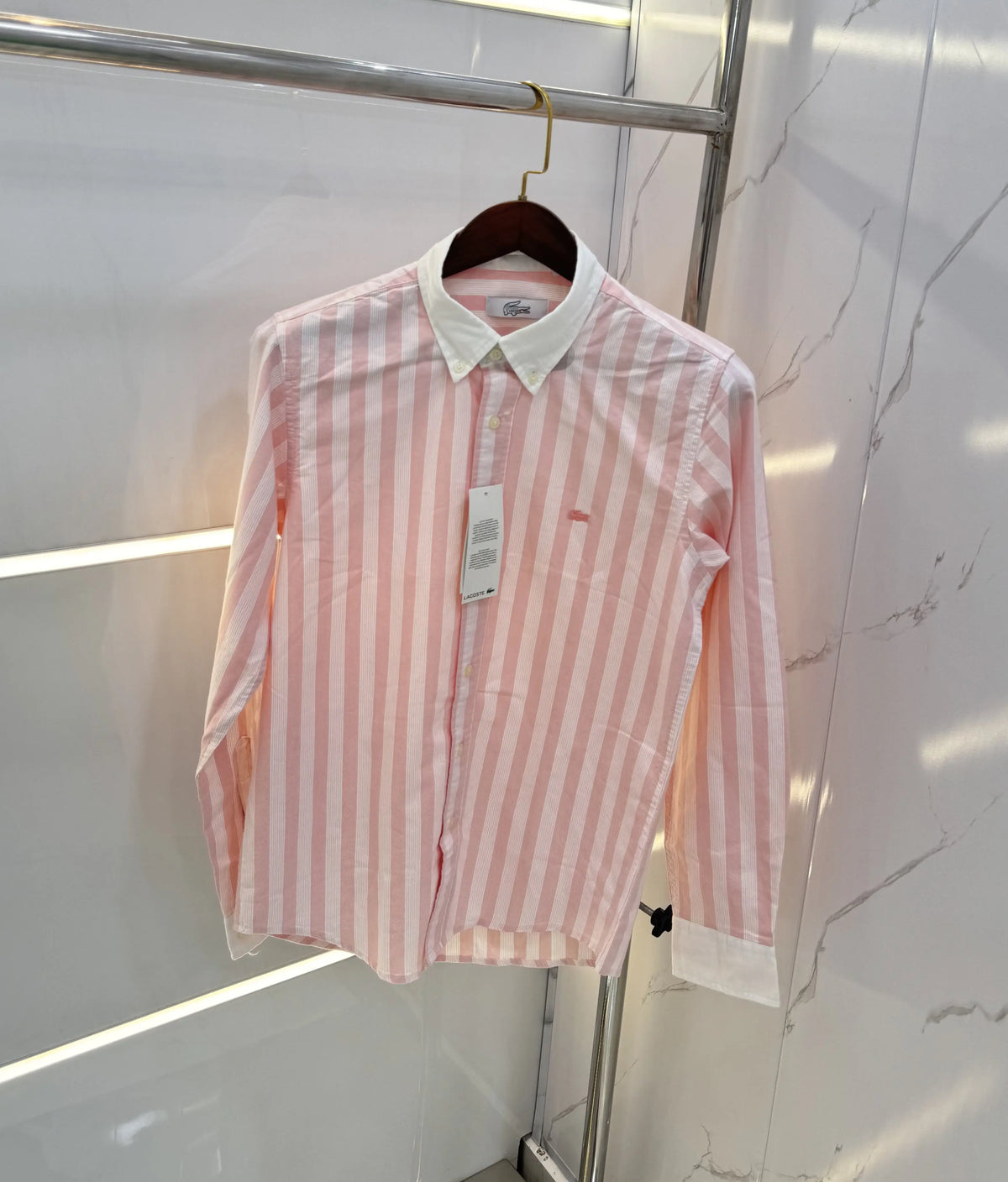 Lacost e Pink strips Embroidery Logo Premium Oxford Shirt