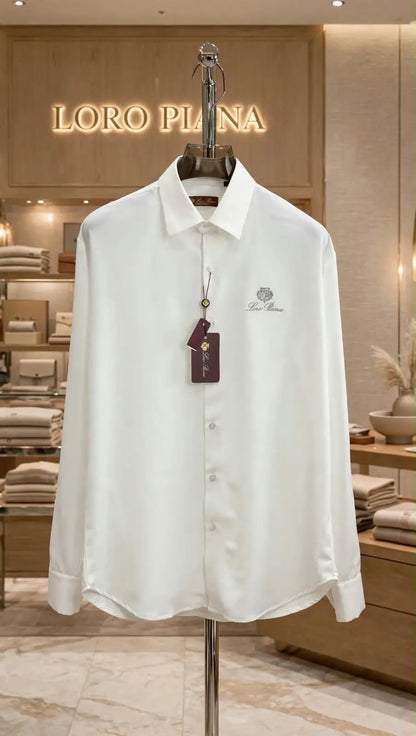 Loro Piana White Embroidery Logo Premium Shirt With Original Box
