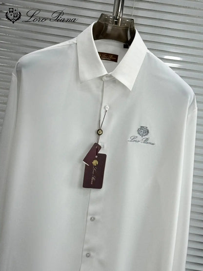Loro Piana White Embroidery Logo Premium Shirt With Original Box