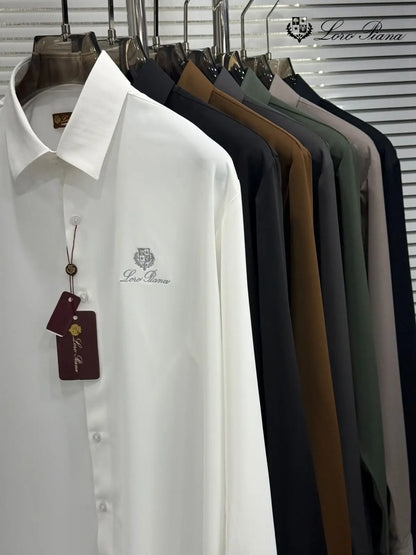 Loro Pian.a Light Grey Embroidery Logo Premium Shirt With Original Box