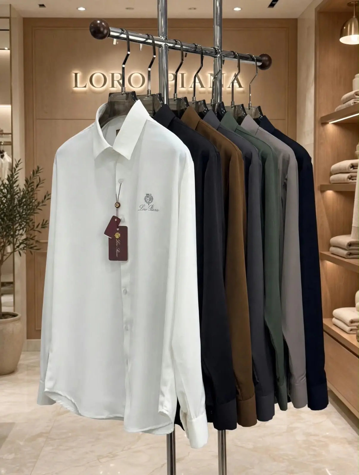 Loro Pian.a Light Grey Embroidery Logo Premium Shirt With Original Box