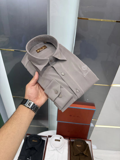 Loro Pian.a Light Grey Embroidery Logo Premium Shirt With Original Box