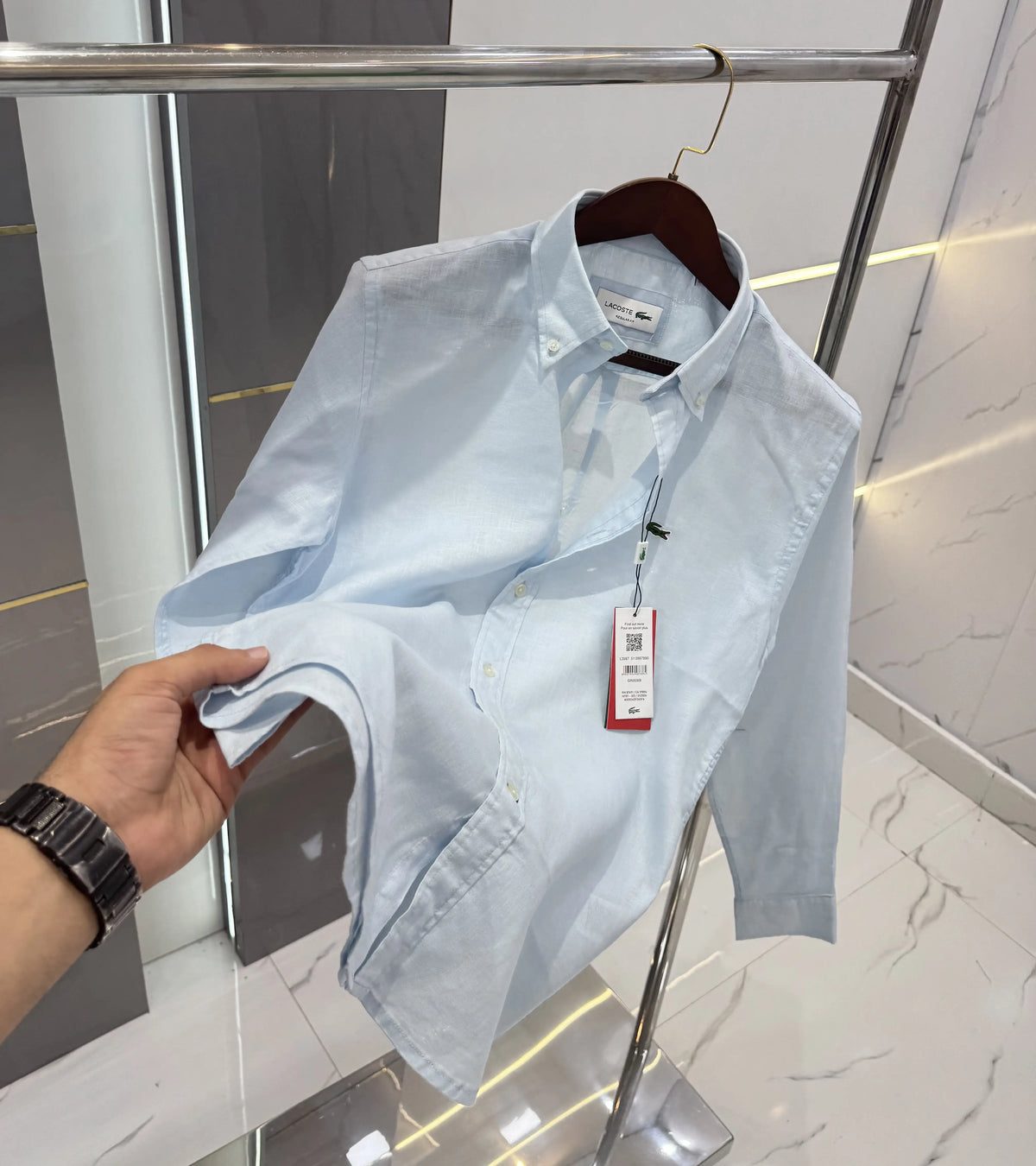 Lacost e Sky Blue Embroidery Logo Premium Linen Shirt