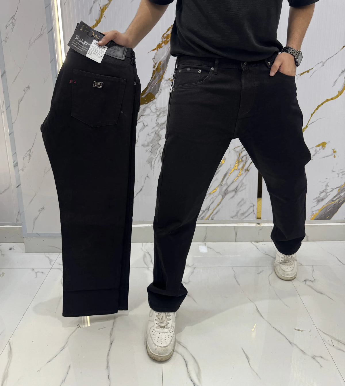 Hugo Bos s Black Embroidery Logo Imported Denim